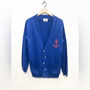 W. New York Navy Cardigan with Red Anchor Embroidery Oversized Fit